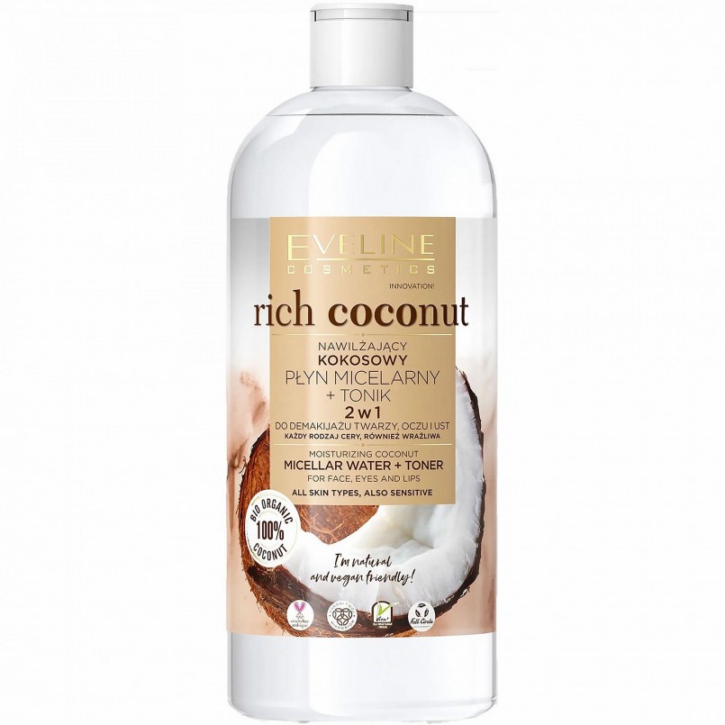 Nước tẩy trang Eveline Rich Coconut dưỡng ẩm tinh dầu dừa 2 tác động 500ML