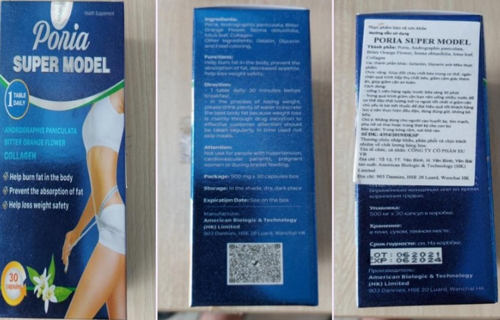 Sản phẩm giảm cân Poria super model chứa chất cấm Sibutramine