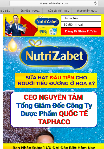 Bộ Y tế cảnh báo thực phẩm bảo vệ sức khỏe Nutrizabet và Tensicare quảng cáo sai sự thật