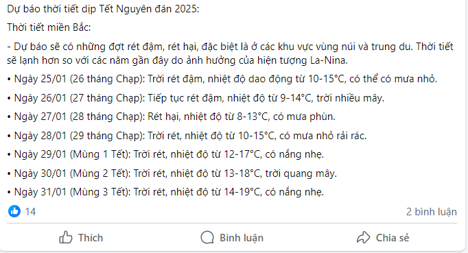 Thời tiết Tết Nguyên đán Ất Tỵ 2025: Liệu có rét đậm, rét hại?