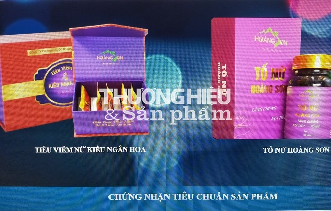 Sản phẩm Tiêu Viêm Nữ Kiều Ngân Hoa và Tố Nữ Hoàng Sơn in logo chứa hình ảnh bản đồ tổ quốc Việt Nam không có 2 quần đảo Hoàng Sa, Trường Sa. 
